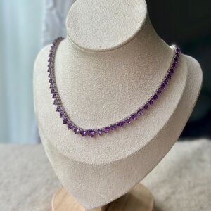 Natural purple amethyst Hart tennis necklace solid sterling silver